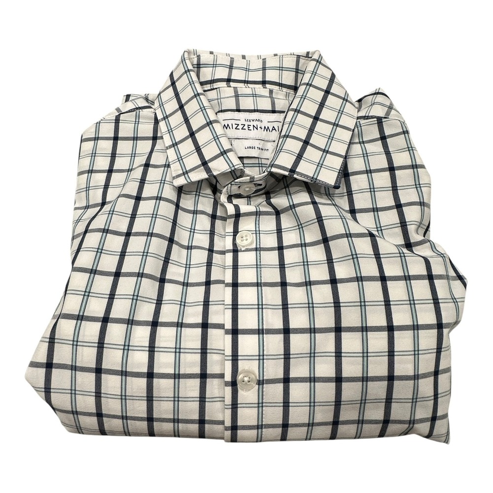 Men's Mizzen + Main Leeward Button Down Shirt‎ White Plaid Trim Fit Size Large - Picture 3 of 11